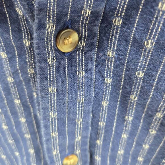 Banana Republic Blue Stripped Linen/Cotton Blend Long Sleeved Button Down Medium - Picture 3 of 8